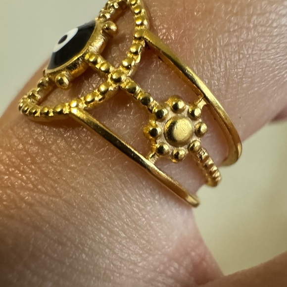 Gold Evil Eye Ring – Beaded Open Band – Size 7 – Protection Jewelry - Picture 2 of 8